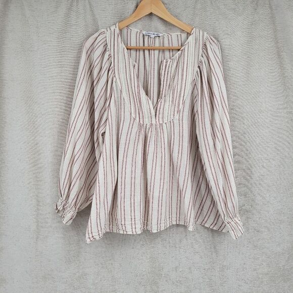 ELIZABETH AND JAMES Stripe Pintuck Peasant Blouse Top Boho Ruffle XL - Picture 2 of 14